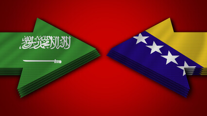 Bosnia and Herzegovina vs Saudi Arabia Arrow Flags – 3D Illustration