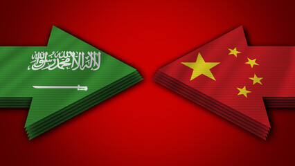 China vs Saudi Arabia Arrow Flags – 3D Illustration