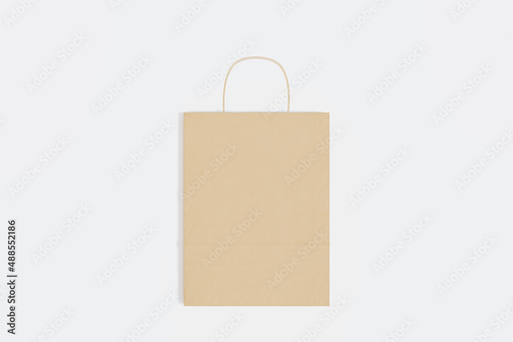 Aufkleber close up of empty paper bag on white background. shopping concept. mock up, 3d rendering.