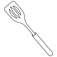 Barbecue spatula. Sketch. Tool for turning and moving products on the grill. Vector illustration. Coloring. Outline on isolated background. Doodle style. Special cook tool. Idea for web design.