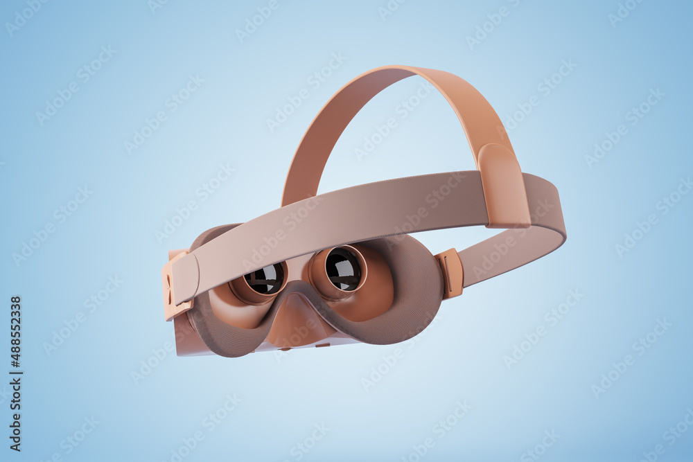 Poster close up of abstract pink vr glasses on blue background. device and augmented reality concept. 3d re