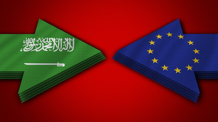 European Union vs Saudi Arabia Arrow Flags – 3D Illustration