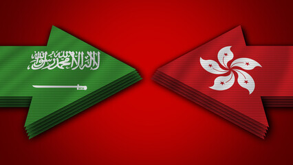 Hong Kong vs Saudi Arabia Arrow Flags – 3D Illustration