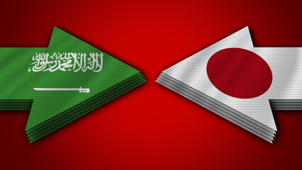 Japan vs Saudi Arabia Arrow Flags – 3D Illustration