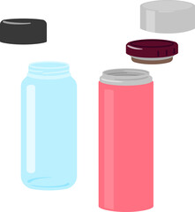 蓋を開けた水筒、保温瓶