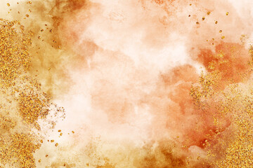 Luxury Watercolor Background with Gold Glitter © ChinnishaArts