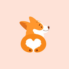 Welsh corgi puppy isolated on pink background. Back view. Cute fluffy corgi butt. Dog character. Vector illustration.