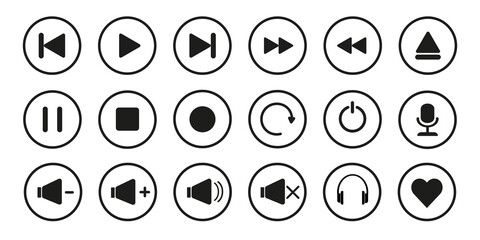Music or video media player icon set with white background. Media buttons. vector illustration © Pavlo