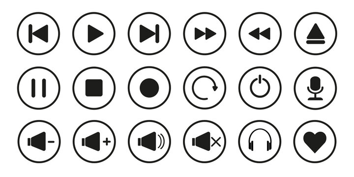 Music or video media player icon set with white background. Media buttons. vector illustration