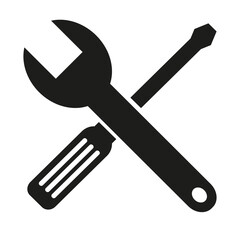Tool icon. Wrench and screwdriver on a white background. Vector graphic illustration.