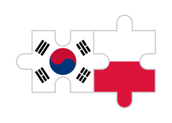 puzzle pieces of south korea and poland flags. vector illustration isolated on white background