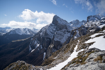 snowy peaks in the mountains in winter in Picos de Europa National Park