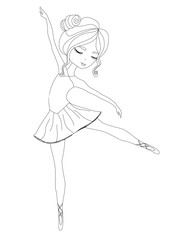 Beautiful ballerina, graphic doodle illustration, coloring book