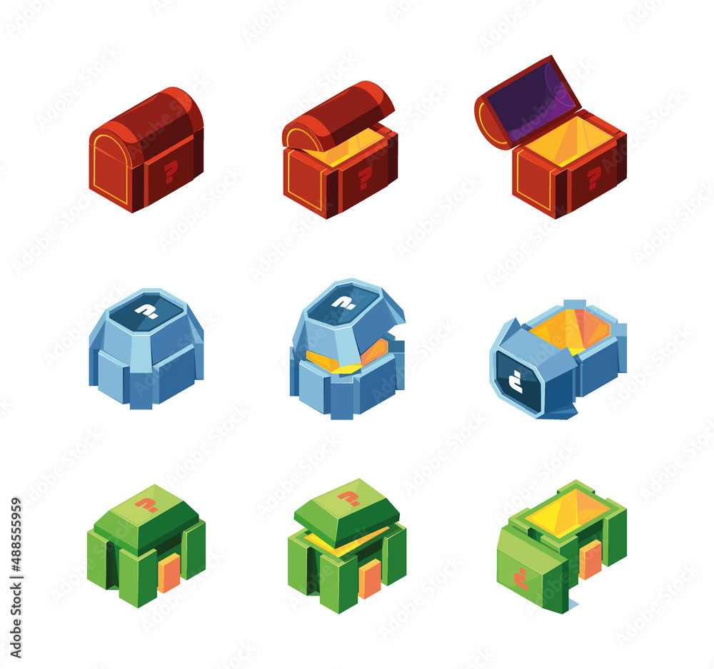 Canvas Prints game boxes. 3d elements for game ui present 3d gifts containers chest cardboard colored cartoon isom