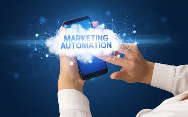 Hand using smartphone with cloud business concept