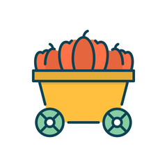 Pumpkins Cart Vector Filled Outline Icon Design illustration. Agriculture and Farming Symbol on White background EPS 10 File