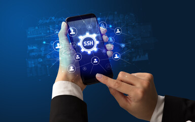 Hand using smartphone with technology concept