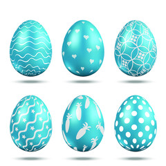 Realistic pastel blue easter eggs set.
