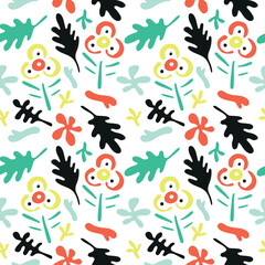 Seamless pattern with abstract flowers and leaves. Contemporary wallpaper.