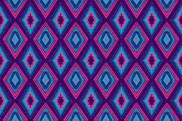 Pink and Blue Diamond on Purple. Geometric ethnic oriental pattern traditional Design for background,carpet,wallpaper,clothing,wrapping,Batik,fabric, illustration embroidery style - 488557776