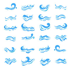 Set of sea blue waves flat design