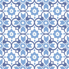 Hand drawn stars shaped Moroccan seamless pattern for Ramadan Kareem greeting cards, islamic backgrounds, fabric, web banners. Portuguese azulejos tile design, decorative vector illustrations