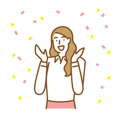両手を広げて喜びを表現する若い女性　ビジネス編