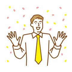 両手を広げて喜びを表現する若い男性　ビジネス編