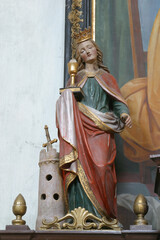 Saint Barbara statue on the altar of Saint Anne in the Church of the Holy Three Kings in Stara...