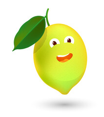lemon with joyful wide smile on his face. Good warm summer weather, great mood. Vector isolated on white background