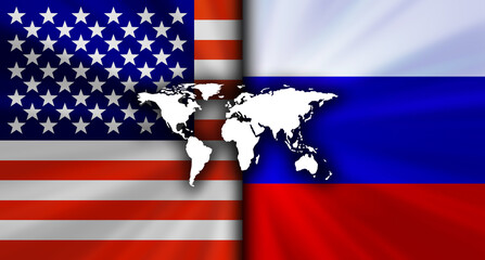 アメリカvsロシアの対立する国旗経済背景イメージ