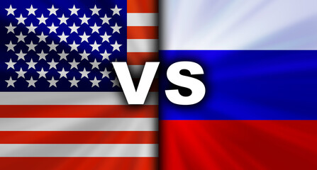 アメリカvsロシアの対立する国旗経済背景イメージ