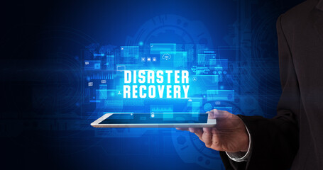 Person holding tablet, security concept