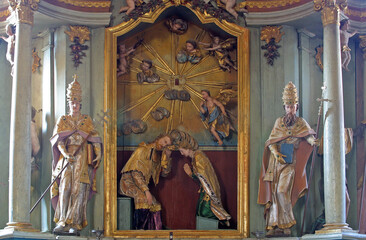 Fototapeta premium Altar of Saint John of Nepomuk at the Church of Our Lady of Jerusalem at Trski Vrh in Krapina, Croatia