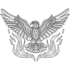 Fototapeta premium Eagle hand drawn for adult coloring book