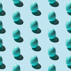 Seamless blue pattern with shadow. Easter minimalism with a painted egg.