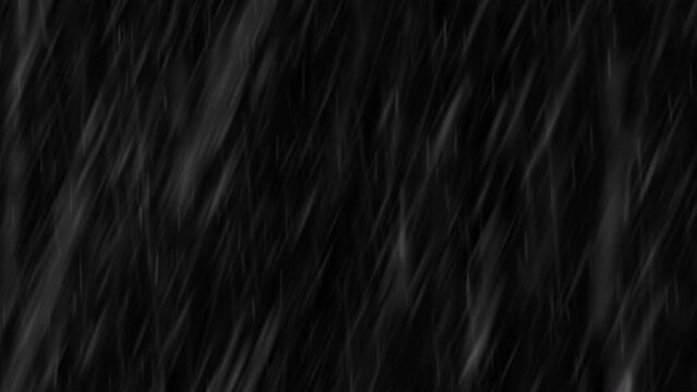 Falling raindrops on a black background. Seamless looping animation with alpha channel