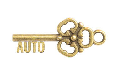 Realistic bronze vintage antique key with word Auto isolated on white background