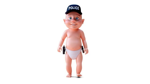Fun 3D cartoon of a baby cop