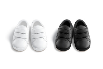 Blank black and white baby shoes pair mockup, front view