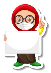 Arab muslim girl holding empty banner