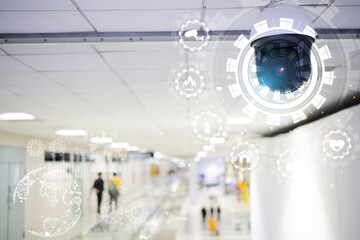 CCTV cameras and airport icons security and anti-theft systems.