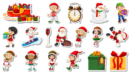 Set of Christmas objects and cartoon characters