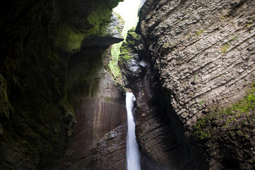 Kozjak Waterfall in Julian Alps. Kobarid, Slovenia