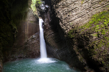Fototapeta na wymiar Kozjak Waterfall in Julian Alps