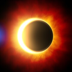 Solar Eclipse, Moon, colorful nebula. Moon passes between planet Earth and Sun