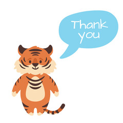 cartoon style cute tiger with speech bubble