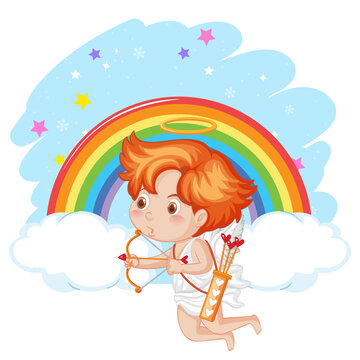 Angel boy holding bow and arrow cartoon character