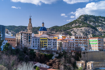 Naklejka premium view of city of Alcoy and mountains around