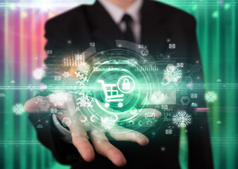 Businessman holding technology icon